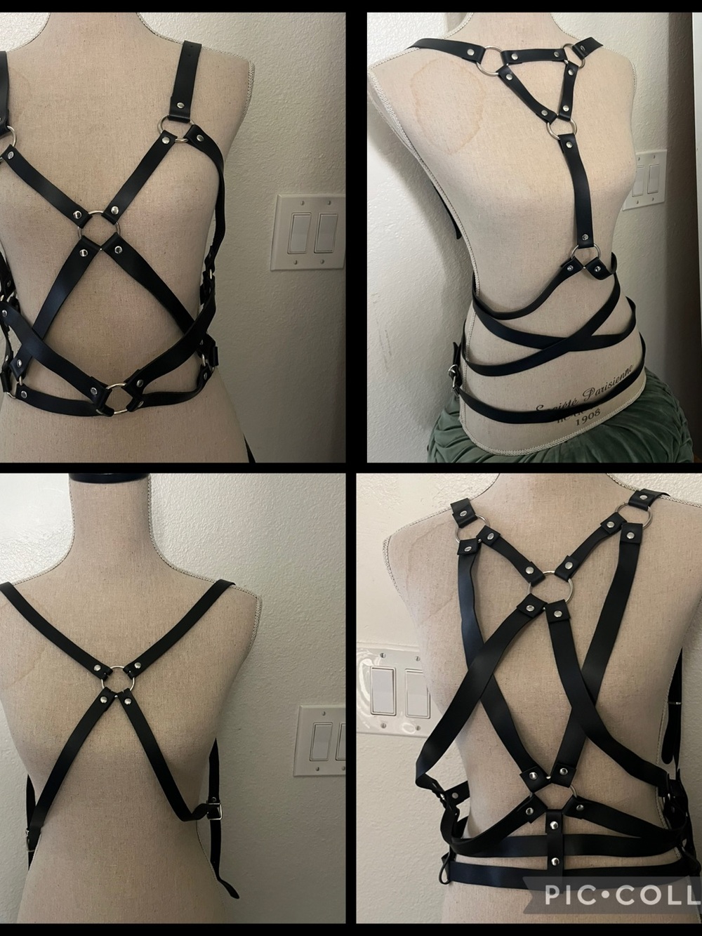 Chest faux leather harness UNISEX with crisscross straps and O-ring details